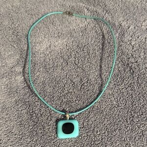 Turquoise and Black Glass Pendant Necklace